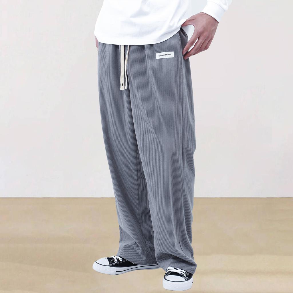 Spring and Autumn Solid Color Lace Sports Pants Simple Straight Leg Pants Men's Casual Pants Wide Leg Pants