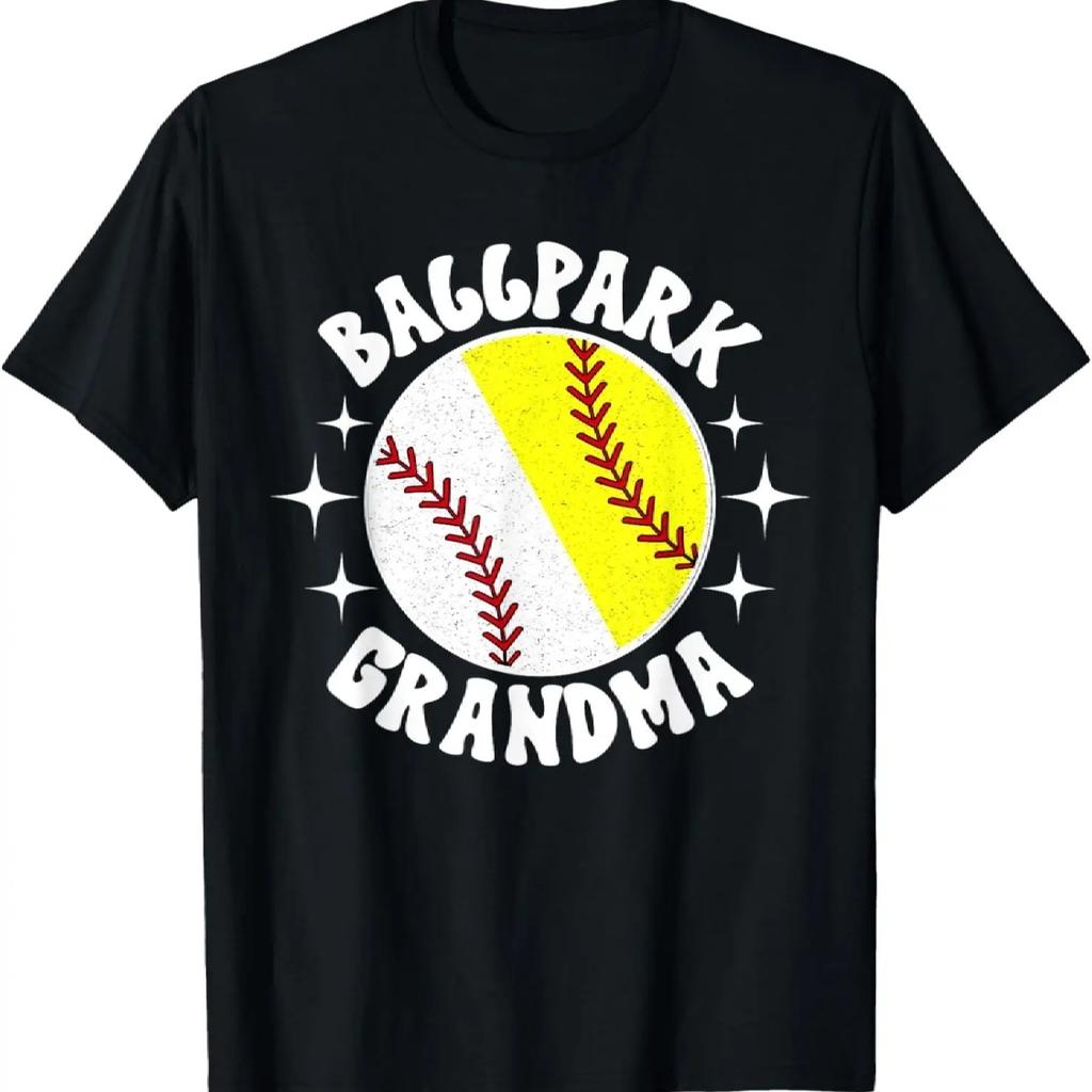 Ballpark Grandma Groovy Softball Baseball Grandma T-Shirt
