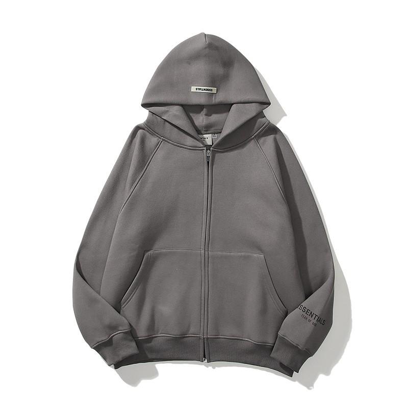 Essentials Streetwear Hooded Zip-Up Sweatshirt Men Women Cotton Blend Lightweight Casual Pullover
