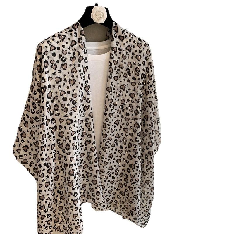 Sweet And Cool Love Leopard Print Bronzing Silk Scarf Spring And Autumn Versatile Light And Breathable Scarf Sunscreen Shawl Outer Silk Scarf