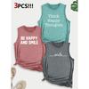 ThinkHappy Text combination gift print pattern round neck3Pack of sleeveless vests for women in spring, summer, and autumn