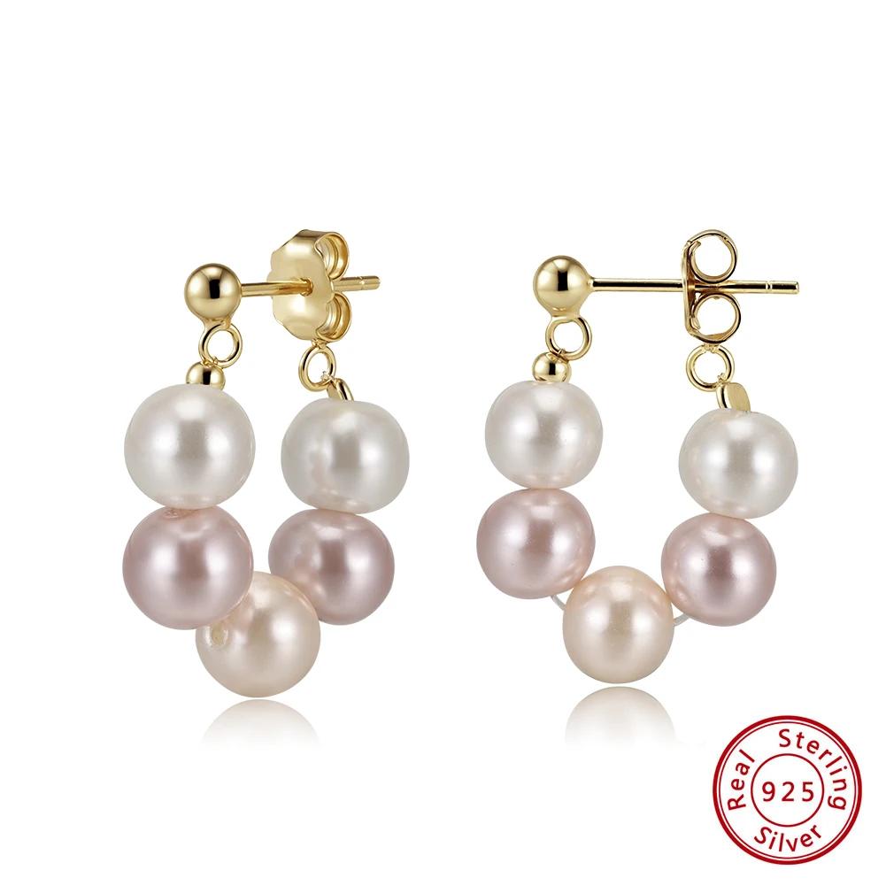 ORSA JEWELS Элегантные U-образные серьги-кольца с жемчугом из ракушек для женщин Серьги с жемчужными бусинами из серебра 925 пробы Вечеринка Роскошные украшения PSE08