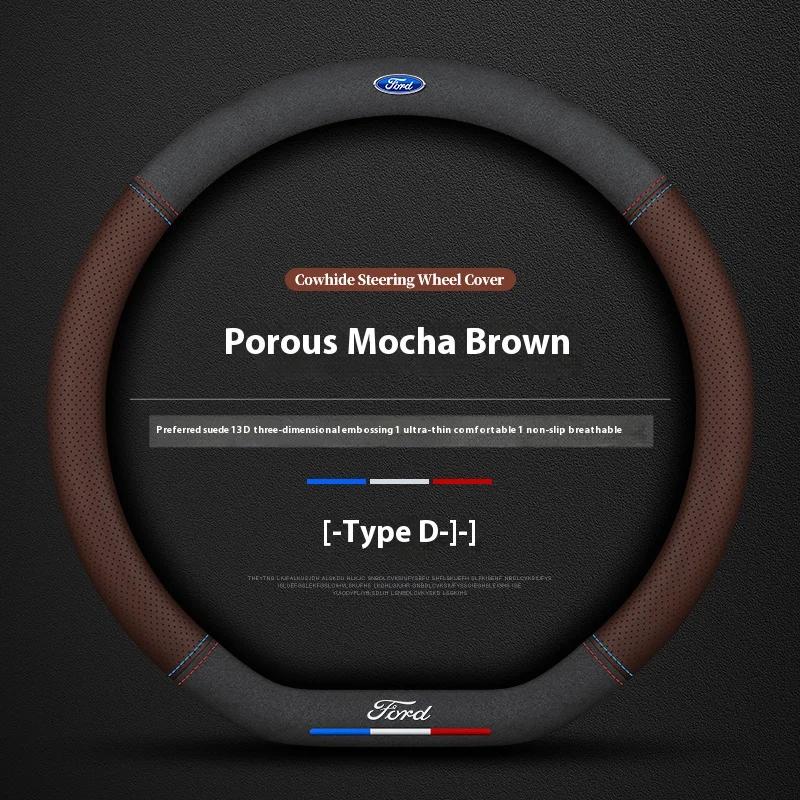 For Ford Suede Steering Wheel Cover 3D Logo Anti Slip Mondeo Focus Raptor Puma h120 Edge Explorer F150 Ranger Fusion Kuga Grip Trim