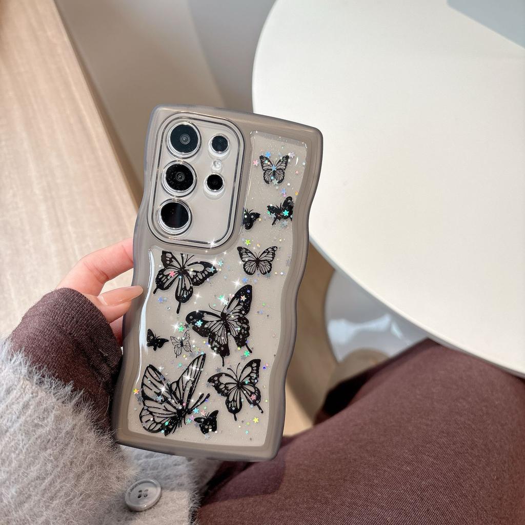 Glue Glitter Powder Butterfly Suitable for Samsung S25ultra Mobile Phone Case S24U S23FE Fashion Wave A56