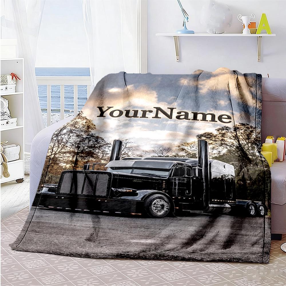 Peterbilt Heavy Trucks Personalized Name Blanket Lightweight Personalized Blanket Durable Comfort for Bed Couch Livingroom Bedding