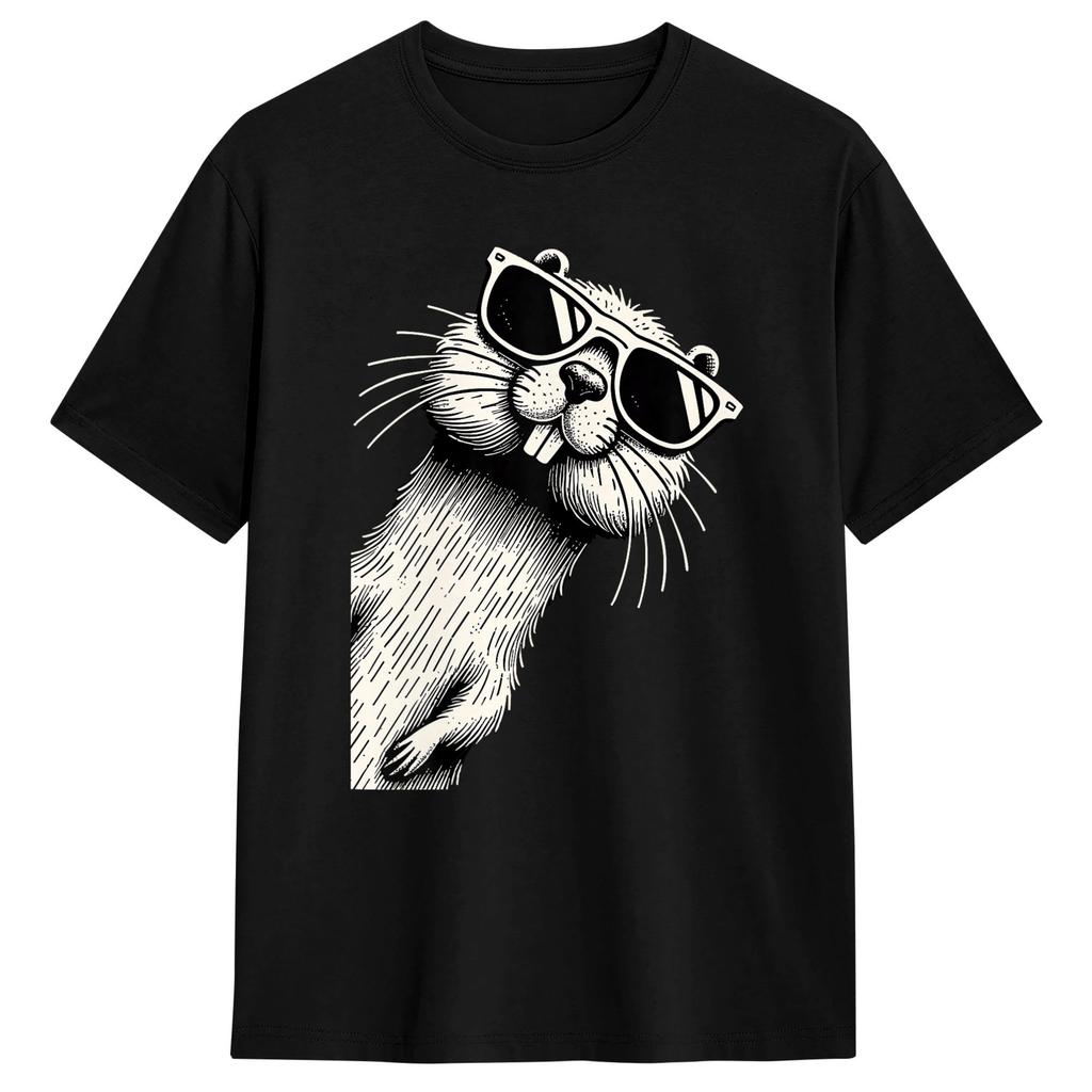Beaver In A Canoe Funny Canoeing Tshirt Summer Pure Cotton T Shirts For Unisexs Printed Tee Shirt Short Sleeve Aesthetic Clothes