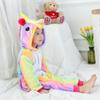 Rainbow Unicorn Kigurumi Pajamas for Kids Unisex Animal Flannel Cosplay Sleepwear with Shoes Boy