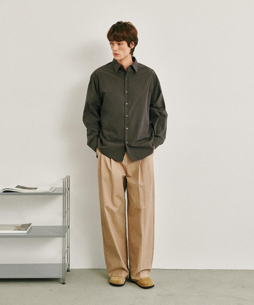 GLW Wide Double-Pleat Cotton Pants Beige