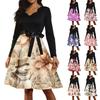 Women's Casual Fashion Long Sleeve Christmas Graphic Printed Vintage Long Dresses