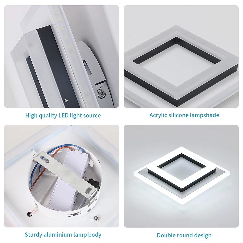Square Acrylic  Ceiling Light Modern LED Ceiling Lamp,White 3-color light Ceiling Lights for Bedroom Office Kitchen Living Room