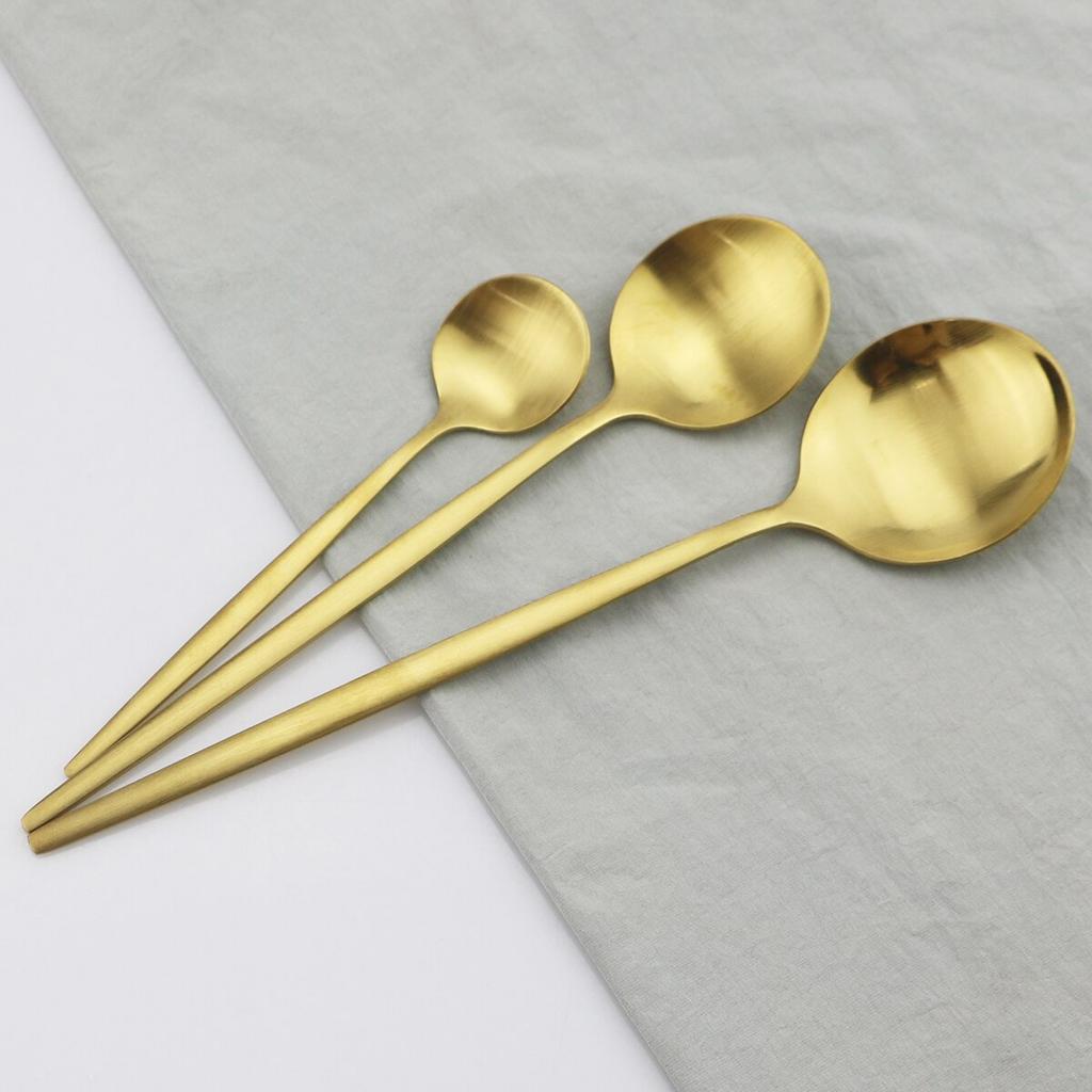 6Pcs/Set Gold Dinnerware Spoon Set Stainless Steel Cutlery Set Dinner Set Coffee Tea Spoon Tableware Home Kitchen Silverware Set