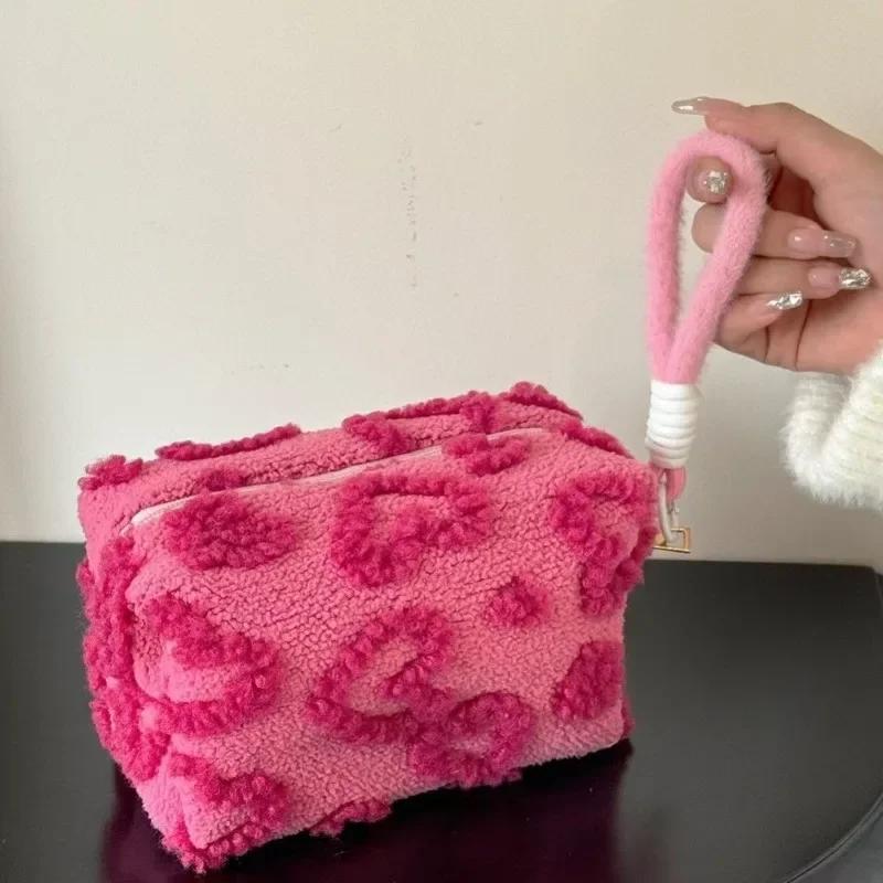 Мягкие косметички с ручкой, мягкая дорожная косметичка, портативный органайзер с принтом «Любовь», пенал, милый клатч
