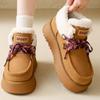 Женские модные ботинки на платформе для снега, зимние новые ботинки с круглым носком, замшевые, с передним ремешком, противоскользящие, износостойкие, короткие ботинки