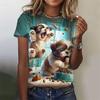 Summer Cute Dog Cat T-Shirt Animal 3D Printing Women's New Casual O-Neck Harajuku Y2k Top