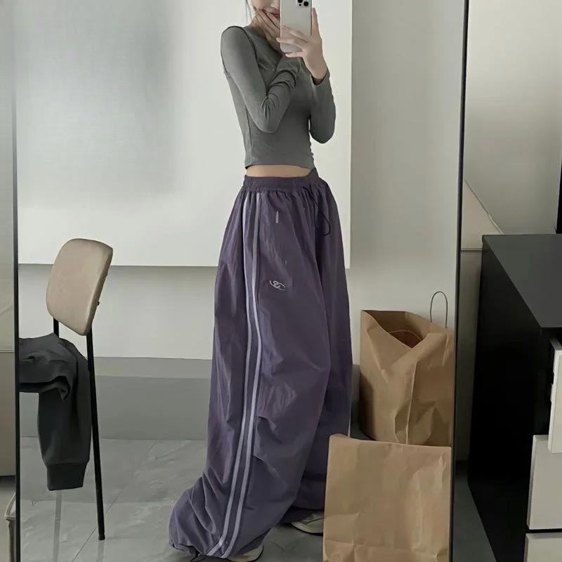 Y2K женские уличные брюки Harajuku с широкими штанинами в стиле ретро, свободные, со шнурком, в полоску