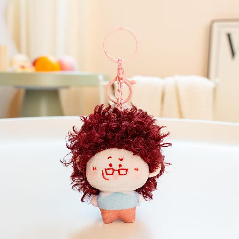 Cute Curly Hair Doll Plush Keychain Soft Kawaii Big Head Boy Girl Stuffed Pendant Healing Bag Charm Creative Plush Toy Gift