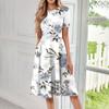 Women's Loose Casual And Fashionable Round Neck Short Sleeved Printed Mid Length Dress