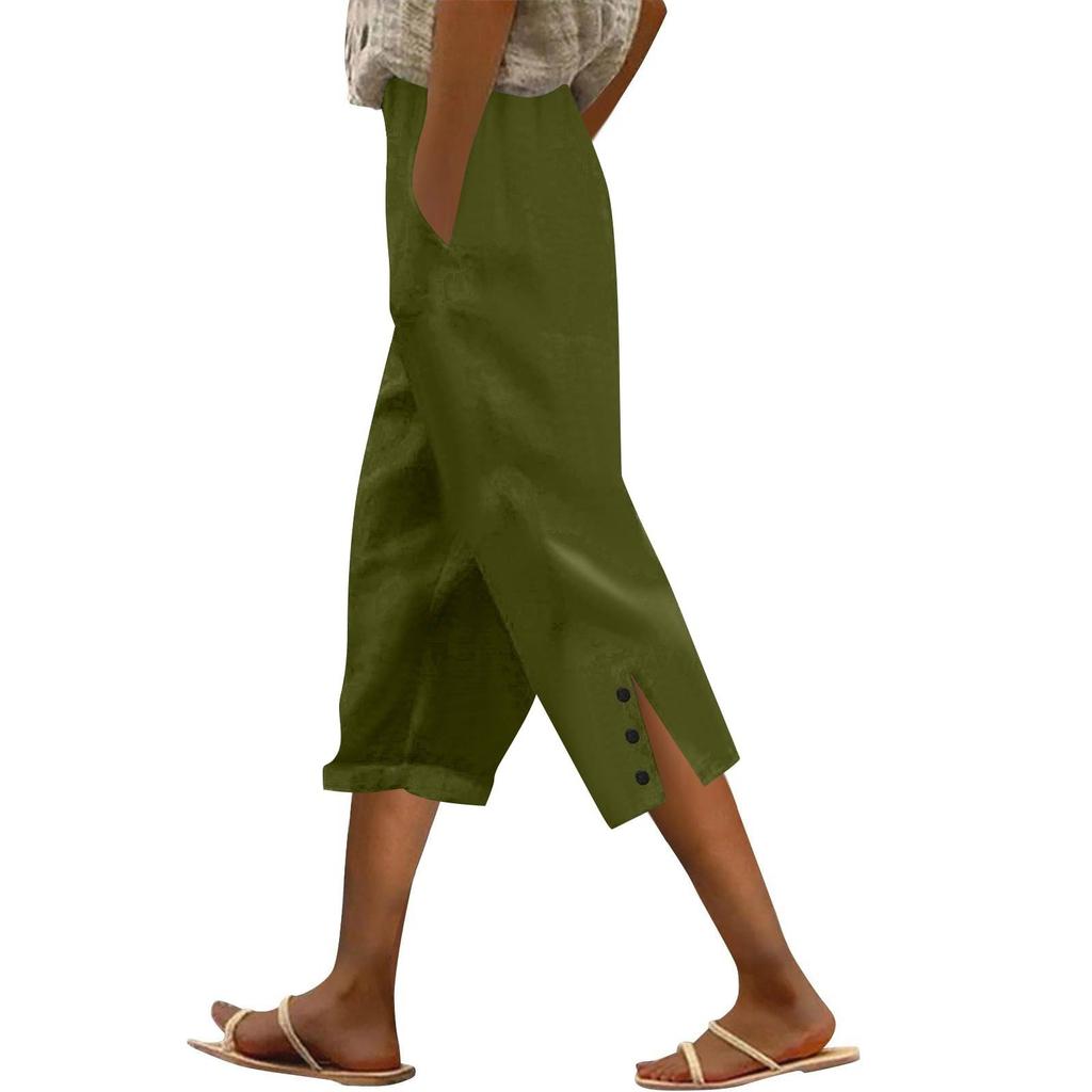 Женские модные повседневные брюки, однотонные прямые брюки с эластичным поясом и карманами