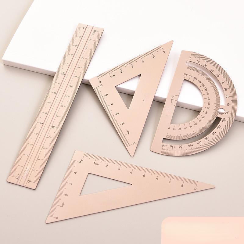 Металлическая линейка 4 в 1, набор канцелярских принадлежностей, многофункциональная комбинированная линейка из алюминиевого сплава, треугольный транспортир, чертеж из сплава
