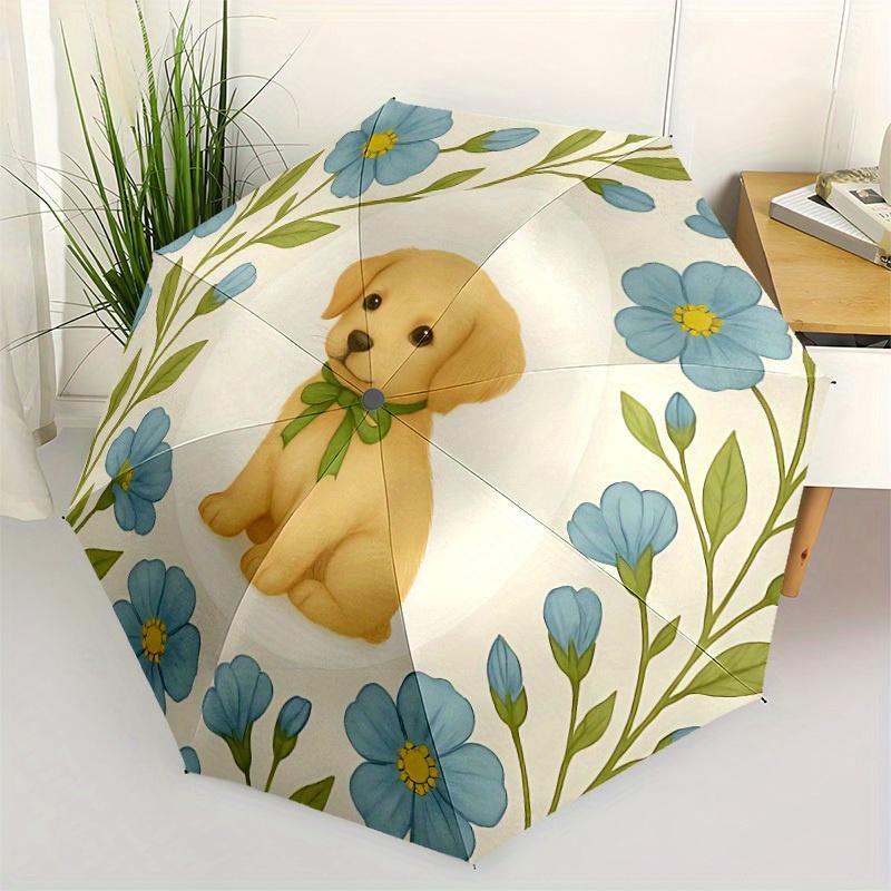 1pc Floral Puppy Auto Cute Umbrella - Auto Open/Close Folding Umbrella with Reinforced 8-Rib Frame, 147