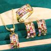 European and N Style Anti Allergy Colored Zircon Necklace Earring Ring Gold Jewelry Set