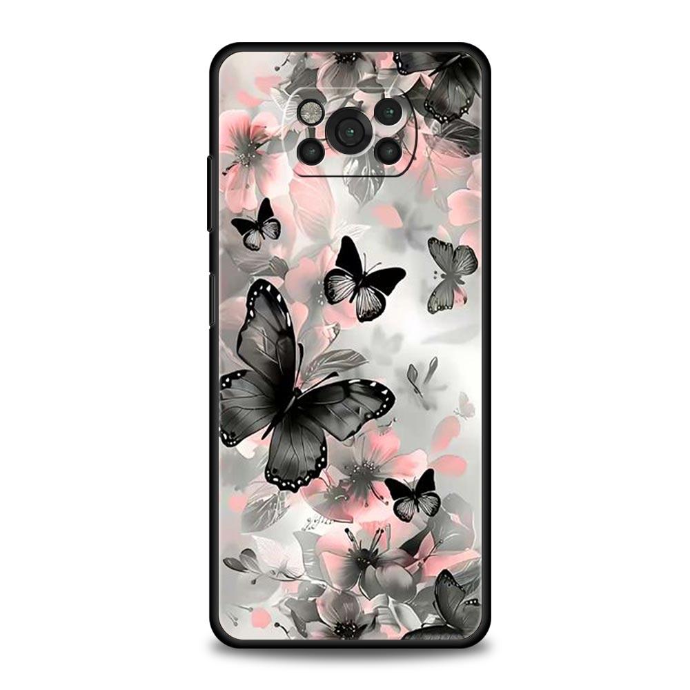 Модный Чехол-Бампер с Узором Бабочка и Цветы для Xiaomi Poco F7 Ultra F6 F5 F4 F3 X6 X5 X4 X3 NFC C51 C55 GT Мягкий ТПУ