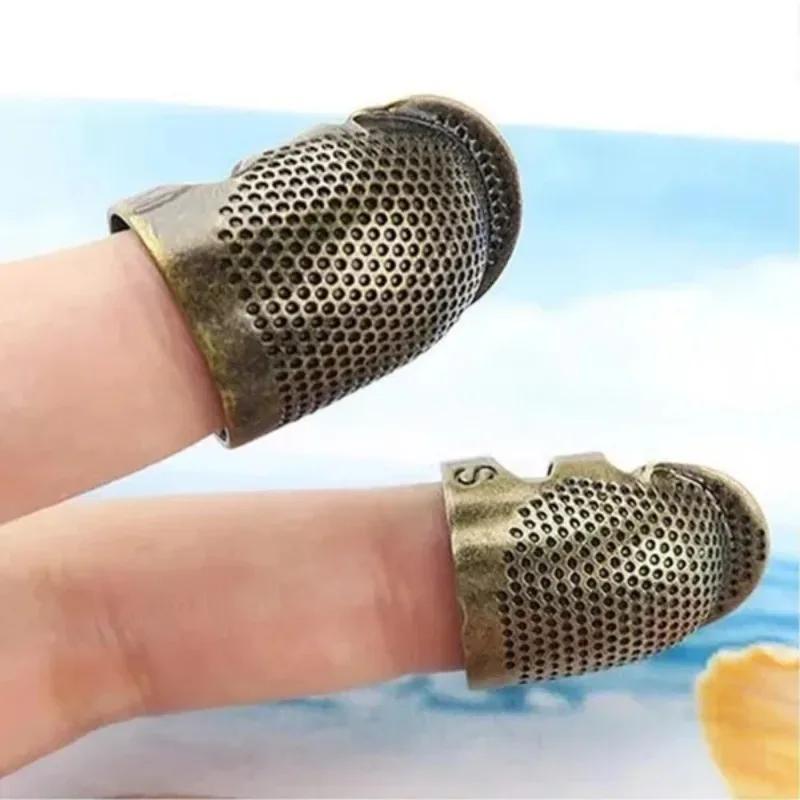 2 Pcs/Set New Retro Sewing Thimble Finger Protector With Metal Shield Fingertip Thimble Sewing Tools Accessories