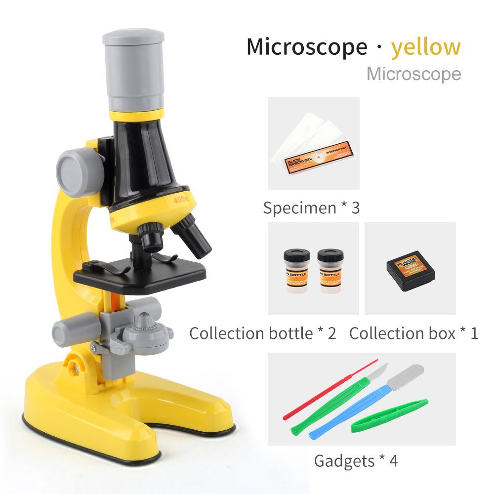 Children's microscope set, 100-1200X magnification, suitable for children aged 3-12 Yellow