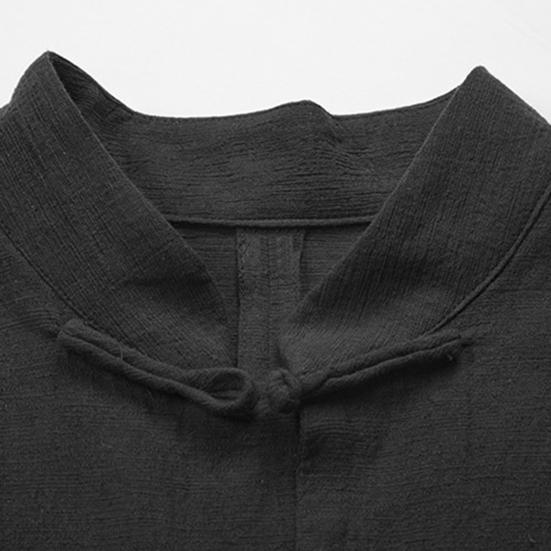 Men Autumn Chinese Style Shirt Top Mandarin Collar Long Sleeve Pockets Disc Button Traditional Kung Fu Tai Chi Shirt Tang Tops Uniform