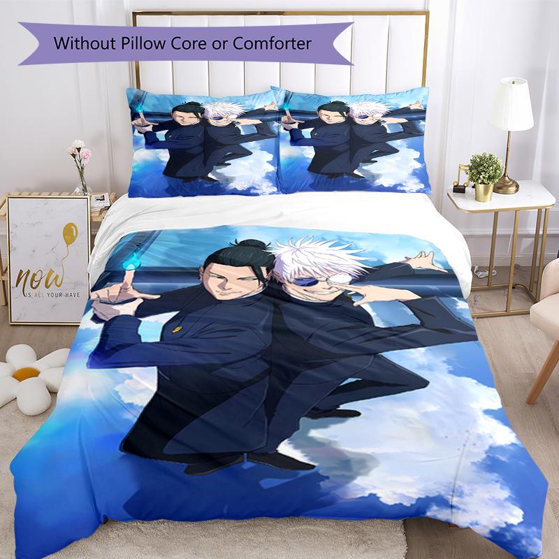 3pcs Jujutsu Kaisen Bedding Set Duvet Cover Closure Includes 1 Duvet Cover & 2 Pillowcases, Soft and Comfortable for All Seasons.