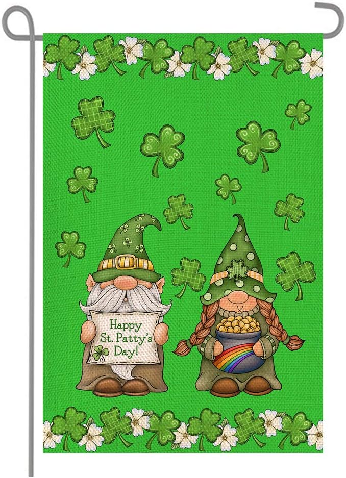 Happy St Patricks Day Double Sided Gnomes Burlap Garden ag, Seasonal Holiday Outside Porch Patio Farmhouse Yard Outdoor Sh EEN