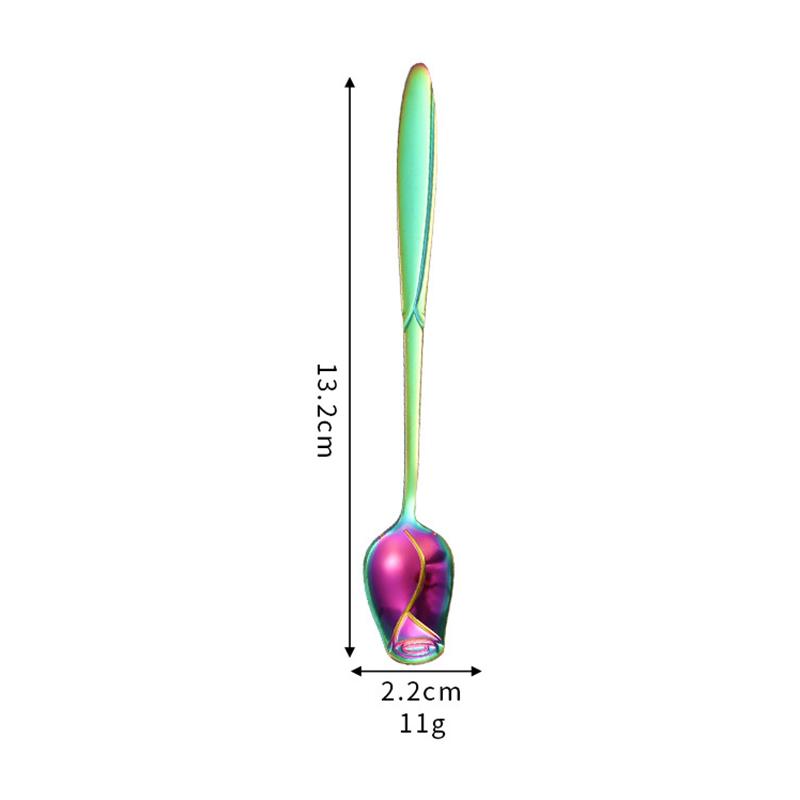 2Pcs Rose Flower Stirring Spoon Set Stainless Steel Ice Cream Spoon, Multi-color (BPA Free, No FDA)