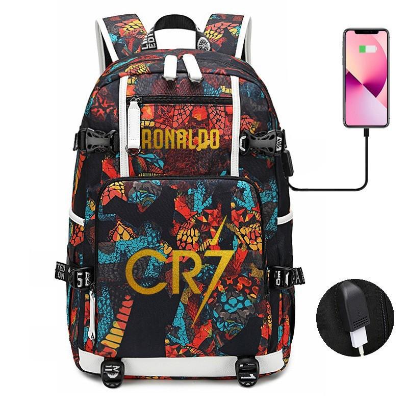 Glow-in-the-Dark Soccer Backpack Teens Large Capacity Laptop Bag With Padded Straps Oxford Fabric Trendy Patchwork Design