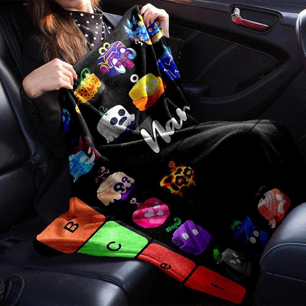 Customiz Name Personality Game Blox Fruits Blanket Soft &Warm Sofa Office Bed Travel Lunch Break Blanket, Gift Suitable All Seasons