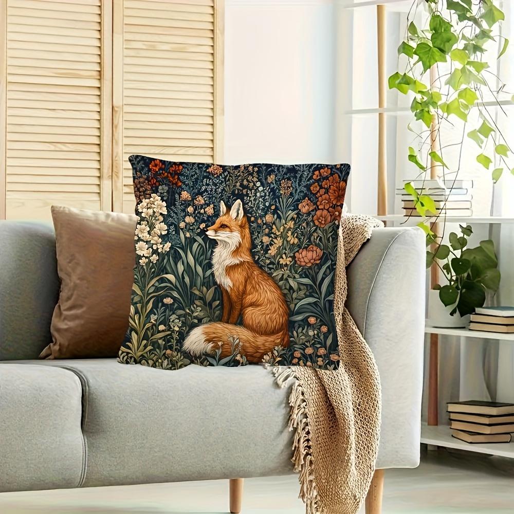Fox And Floral Decorative Pillowcase Suitable For Sofa Bed Chair Home Decoration Cushion Cover Gift Atmosphere Decorative Pillow