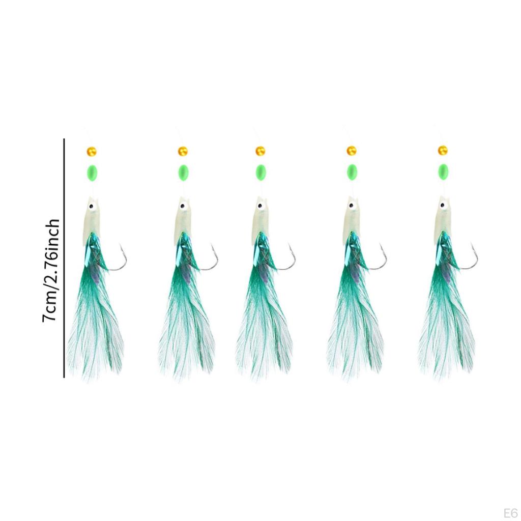 5 рыболовных снастей со светящимися бусинами и крючками для пресноводной и соленой воды