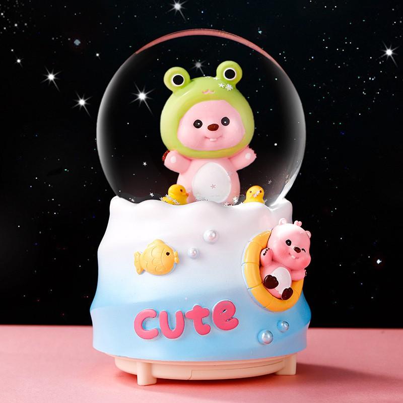 Rotating Carousel Music Box With Snow Globe Effect Kids Birthday Gift Decorative Resin Musical Toy