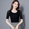 Short-sleeved Mesh Top for Women's T-shirt for Summer Half-sleeved Slim for Small Thin Black Lace Base Shirt for Outerwear