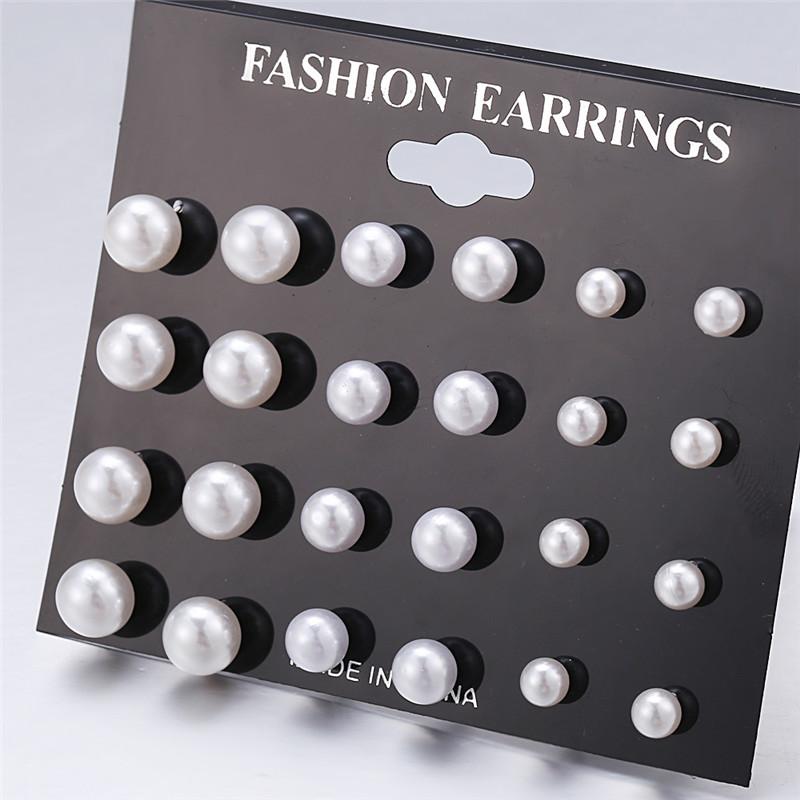 Korean Women Earrings 12 Pair/Set Beige White Pearl Simple Fashion Earrings Wedding Jewelry For Gift Valentine's Day Gift