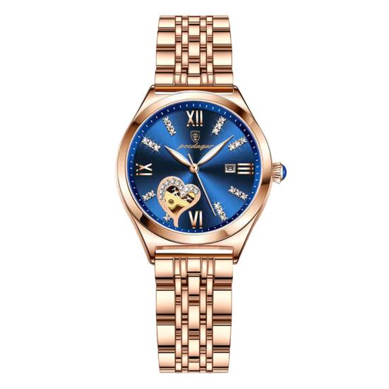 Женские часы, водостойкий светящийся ремешок из нержавеющей стали, круглый календарь со стразами, платье, наручные часы, модные ювелирные изделия, подарок