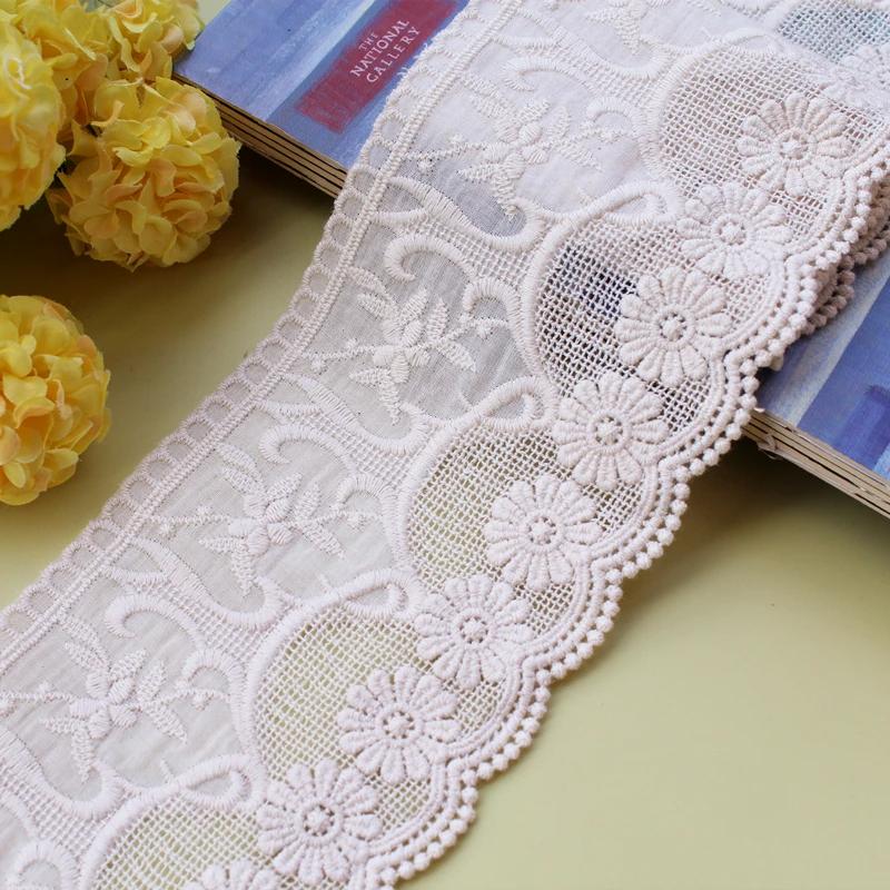 1Meters/lot 10.5cm Wide Embroidered Lace for Sewing, Guipure Trim, 100% Cotton, DIY Garment Accessories, African Lace, Warp Knitting