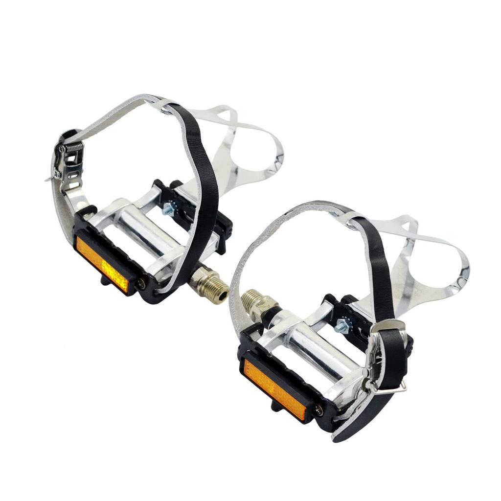 FPD Road Touring Pedals with Toe Clips Cages FD2334 NWL-424B+S41+T12 Straps,