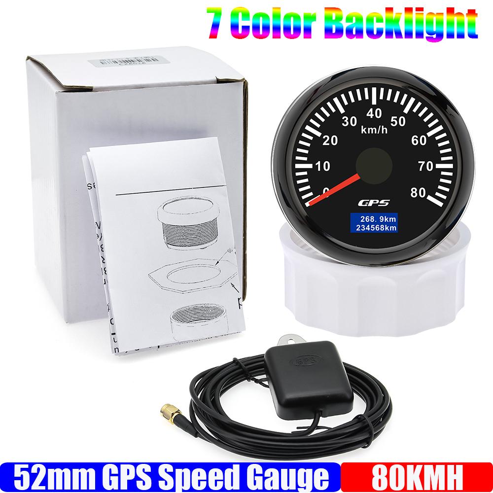 ZMFJH 30 км/ч, 60 км/ч, 80 км/ч, 120 км/ч, 200 км/ч 52-миллиметровый GPS-спидометр с антенной 7-цветной подсветкой, счетчик пробега для автомобиля, лодки, яхты, водонепроницаемый