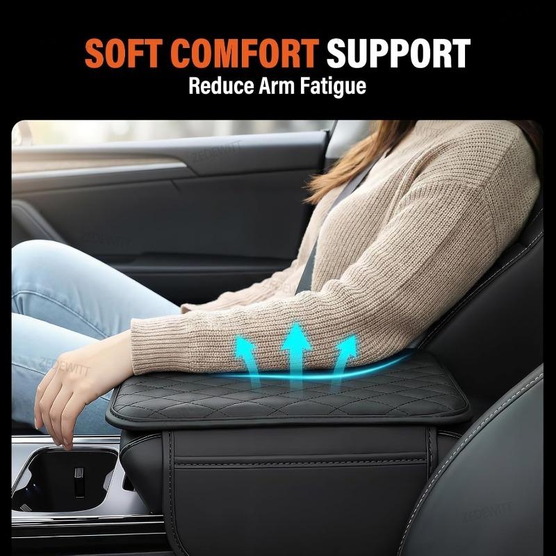 Xiaomi Car Armrest Cushion Soft Universal Quilted Leather With Storage Pockets Boost Driving Comfort Fits Most Auto Consoles Accessory