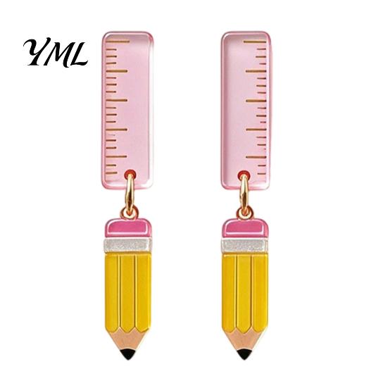 School Supplies Pendant Earrings 1 Pair Teacher for Women, Cute 2D Acrylic Crayon Pencil Backpack Youthful Look Fashion Accessories Number Alphabet