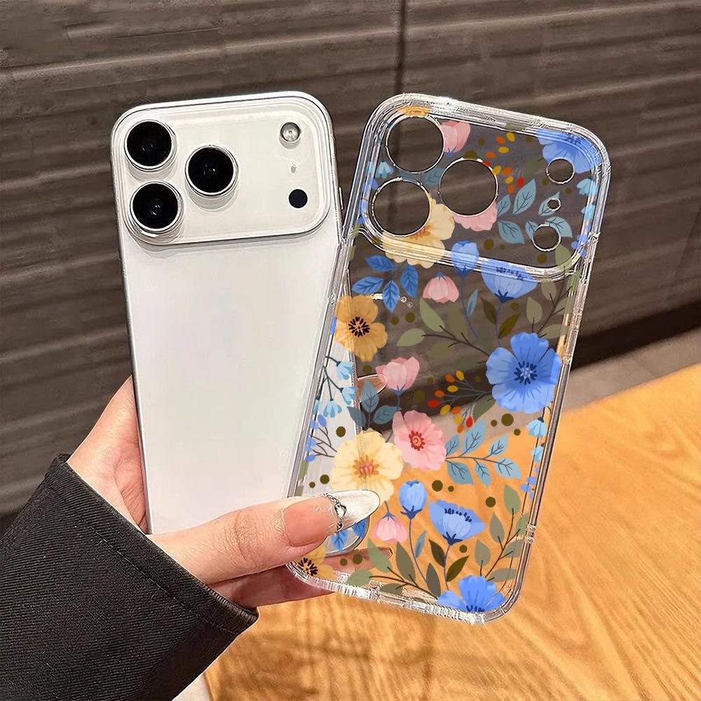 Модный Чехол для Телефона с Цветочным Узором для iPhone 17 Air 16 15 14 Plus 13 12 11 Pro Max X Xs XR 8 e Мягкий Прозрачный Чехол из ТПУ