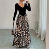 Spring Women Vintage Sexy High Waist Slim Clashing Elegant Leopard Print V-Neck Dresses