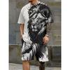 Men's Short Sleeve Set Proudly Unruly Lion Print Round Neck Short Sleeve Shorts Set Fashion Casual Y2k Men's Two Piece Clothing