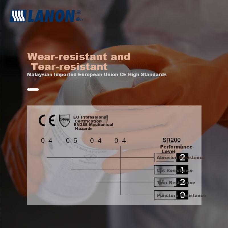 LANON SR200 Imported Natural Rubber Acid And Alkali Resistant Corrosion-Proof Protective Work Gloves for Industrial Laboratory, Size M