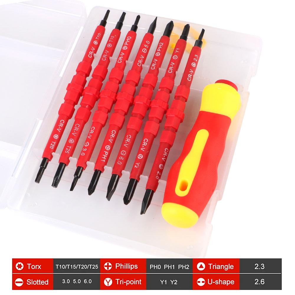 8pcs Insulated Screwdriver Set Electrician Repair Tools Kit Chrome Vanadium Steel Interchangeable Blade